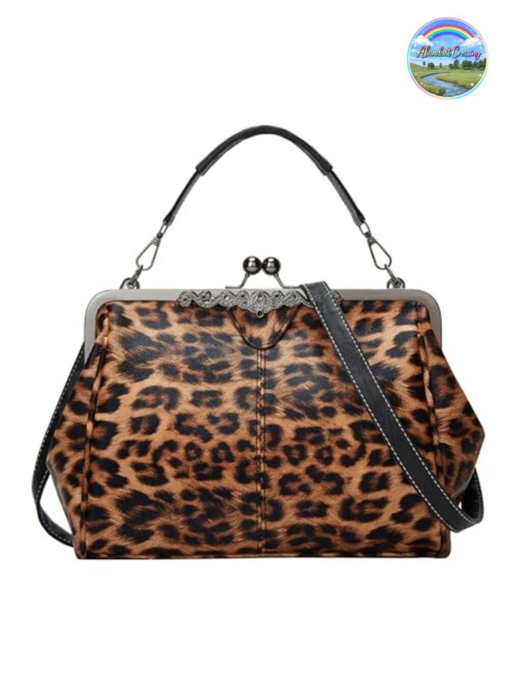 Faux Leather Vintage Kiss Lock Crossbody Purse Women Satchel